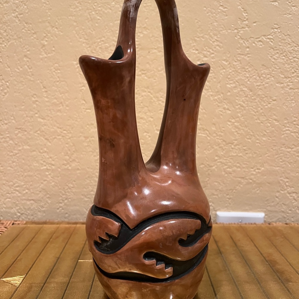 Santa Clara, Pueblo, rare, red, glazed, wedding, vessel, vase, American Indian